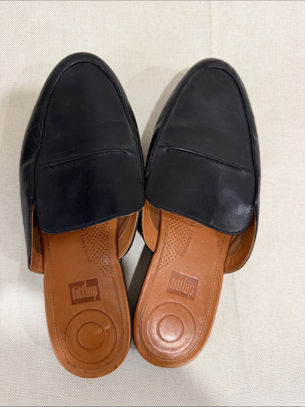 Fitflop Black Leather Slip-On Mule with Tan Insole
